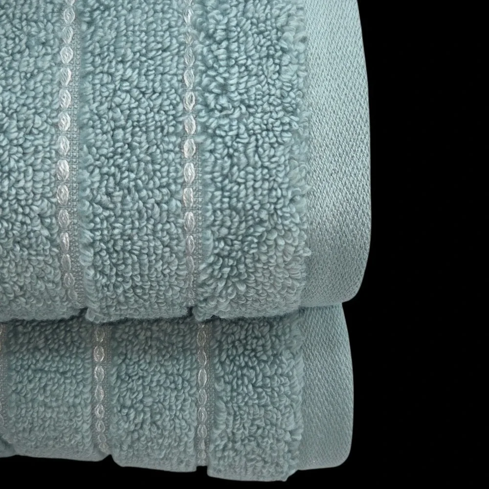 Vera Wang 8pc Zero‎ Twist Cotton Bath Towel Set Geo Stitch Aqua Blue B Twlos